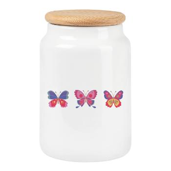 Colorful butterfly variety - Cookie Jar with Wooden Lid - white - Front
