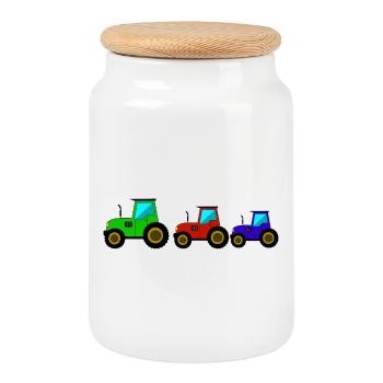 Traktor Trecker Traktor - Keksdose mit Holzdeckel - Weiß - Vorne