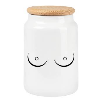 Boobs Boobies Line Art Sketch Feminism - Cookie Jar with Wooden Lid - white - Front