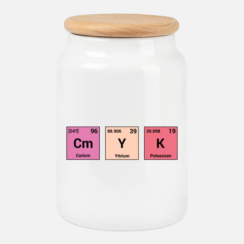 CMYK in periodic elements - Cookie Jar with Wooden Lid - white