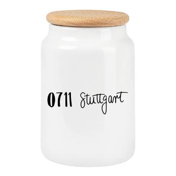 0711 Stuttgart, Germany - Cookie Jar with Wooden Lid - white - Front