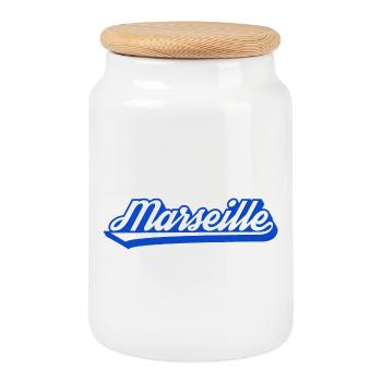 Marseille Rétro Blue Script - Boîte à biscuits avec couvercle en bois - blanc - Devant