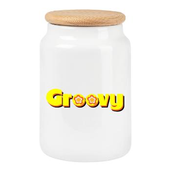 Groovy 70s Flower Blossom - Cookie Jar with Wooden Lid - white - Front