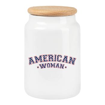 American Woman - Independence Day - 4 juillet - Boîte à biscuits avec couvercle en bois - blanc - Devant
