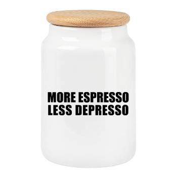 More Espresso Less Depresso - Cookie Jar with Wooden Lid - white - Front