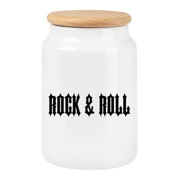 "ROCK & ROLL" SCHWARZER TEXT - Keksdose mit Holzdeckel - Weiß - Vorne