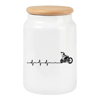 Heartbeat biker - Cookie Jar with Wooden Lid - white - Front