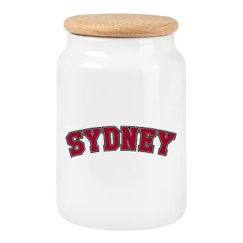 Sydney Varsity Arch Lettering - Cookie Jar with Wooden Lid - white - Front