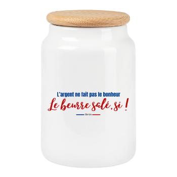 Proverbe beurre salé - Breizh - Bretagne - Humour - Boîte à biscuits avec couvercle en bois - blanc - Devant