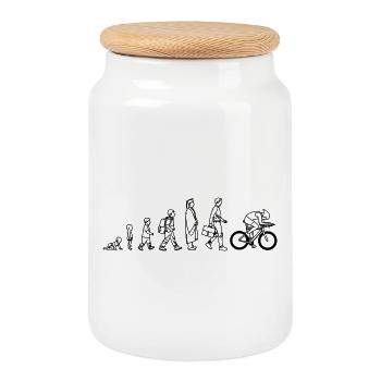 Development of a cyclist - Cookie Jar with Wooden Lid - white - Front