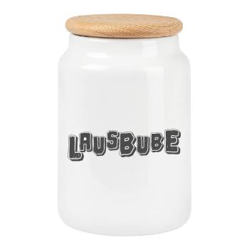 Lausbube Grau Design Spitzbuben Design - Keksdose mit Holzdeckel - Weiß - Vorne