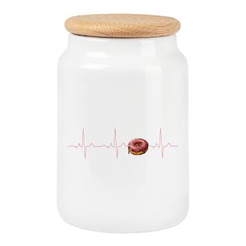 Donut Heartbeat T-shirt ECG Nourriture drôle - Boîte à biscuits avec couvercle en bois - blanc - Devant