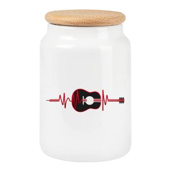 Silhouette de Guitare dans un Rythme Cardiaque. - Boîte à biscuits avec couvercle en bois - blanc - Devant