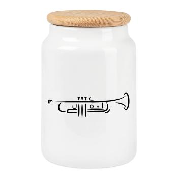 Dessin de trompette - Boîte à biscuits avec couvercle en bois - blanc - Devant