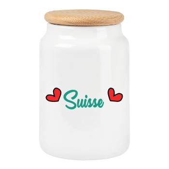 SUISSE. HUMOUR. PAYS. DRAPEAU. GENEVE. LAUSANNE - Boîte à biscuits avec couvercle en bois - blanc - Devant