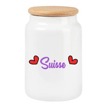 SUISSE. PAYS. GENEVE. HUMOUR - Boîte à biscuits avec couvercle en bois - blanc - Devant