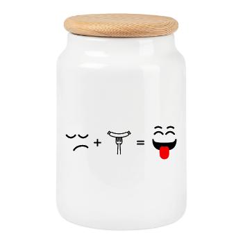 visage triste manger de la saucisse et heureux - Boîte à biscuits avec couvercle en bois - blanc - Devant