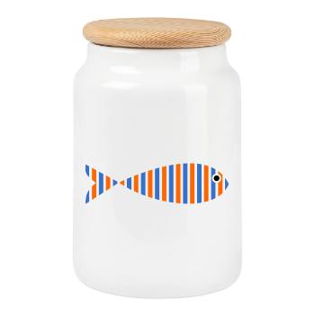 SARDINE. FISH. APRIL FOOL. EASTER. SEA - Cookie Jar with Wooden Lid - white - Front