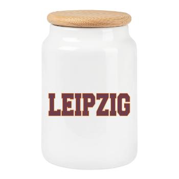 Leipzig City Portrait in Block Style - Cookie Jar with Wooden Lid - white - Front