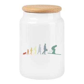 Evolution of skiing - Cookie Jar with Wooden Lid - white - Front