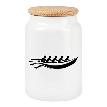 Rowing Team Cartoon Look - Cookie Jar with Wooden Lid - white - Front