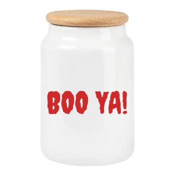 Vibrant Halloween Boo Yell Illustration - Cookie Jar with Wooden Lid - white - Front
