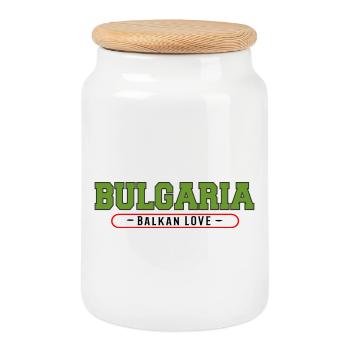 Bulgaria Balkan Love Emblem - Cookie Jar with Wooden Lid - white - Front