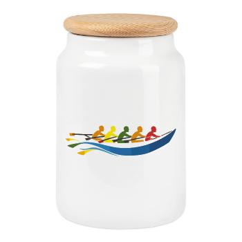 Rowing Team Comic Look - Cookie Jar with Wooden Lid - white - Front