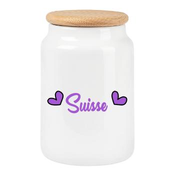 SWITZERLAND. HUMOR. COUNTRY. FLAG. GENEVA - Cookie Jar with Wooden Lid - white - Front