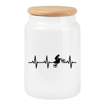 Motocross Rider ECG - Cookie Jar with Wooden Lid - white - Front