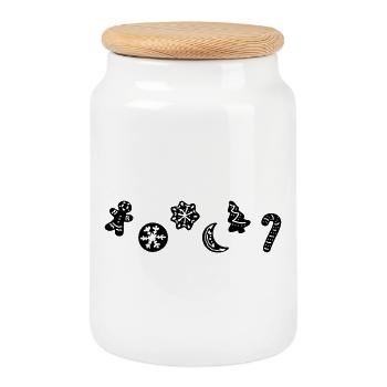 Pain d’épices de Noël | Noël en pain d’épices - Boîte à biscuits avec couvercle en bois - blanc - Devant