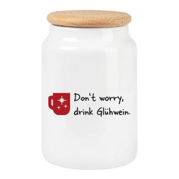 Don t worry drink Glüwein - Keksdose mit Holzdeckel - Weiß - Vorne