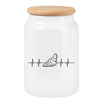 Battement de cœur croissant - Boîte à biscuits avec couvercle en bois - blanc - Devant