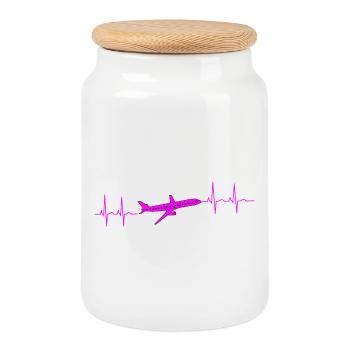 Heartbeat Cardiogram Holiday Airplane - Cookie Jar with Wooden Lid - white - Front