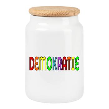 SCHRIFTZUG DEMOKRATIE - Keksdose mit Holzdeckel - Weiß - Vorne