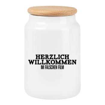 Willkommen im falschen Film - Keksdose mit Holzdeckel - Weiß - Vorne