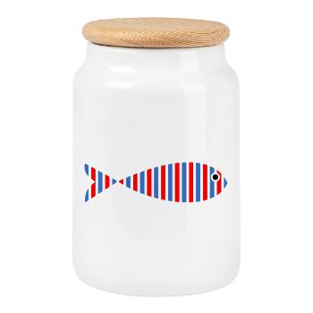 FISH. APRIL FOOL. HOLIDAY. SUMMER. HUMOR - Cookie Jar with Wooden Lid - white - Front