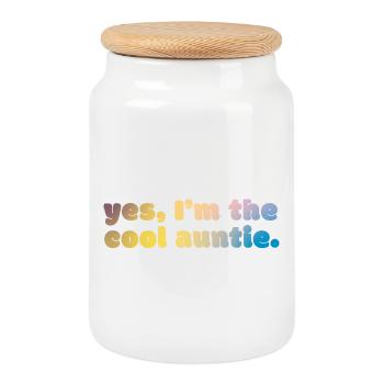 Cool Auntie Statement - Cookie Jar with Wooden Lid - white - Front