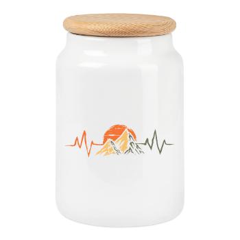 Mountains with a heartbeat symbol - Hiking and Outdoor - Cookie Jar with Wooden Lid - white - Front