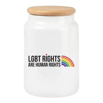 Mois de la fierté LGBTQ - Les droits des LGBT sont des droits de la personne - Boîte à biscuits avec couvercle en bois - blanc - Devant