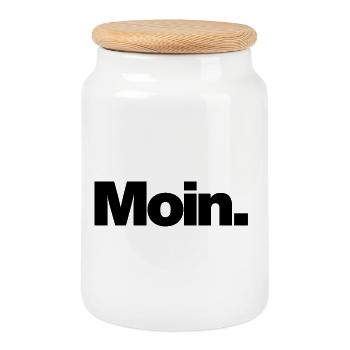 Moin – Norddeutscher Gruß - Keksdose mit Holzdeckel - Weiß - Vorne