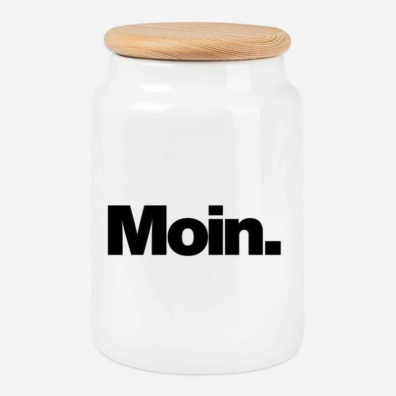 Moin – North German greeting - Cookie Jar with Wooden Lid - white