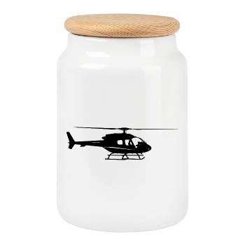 Helicopter Outline - Cookie Jar with Wooden Lid - white - Front