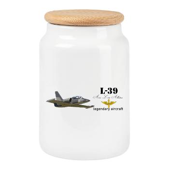 L-39 Albatros - Cookie Jar with Wooden Lid - white - Front