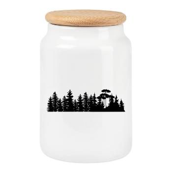 Forest Landscape Silhouettes Design - Cookie Jar with Wooden Lid - white - Front