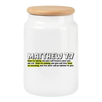 Matthäus 7:7 | Bibelzitat - Keksdose mit Holzdeckel - Weiß - Vorne