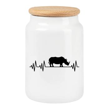rhino heartbeat rhino heart rate africa - Cookie Jar with Wooden Lid - white - Front