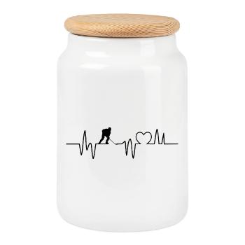 Eishockey Herzschlag Geschenk für Eishockeyspieler - Cookie Jar with Wooden Lid - white - Front