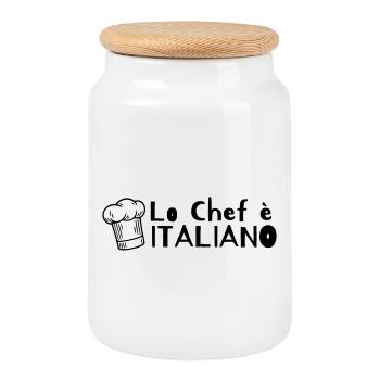 Lo chef è Italiano - Cookie Jar with Wooden Lid - white - Front