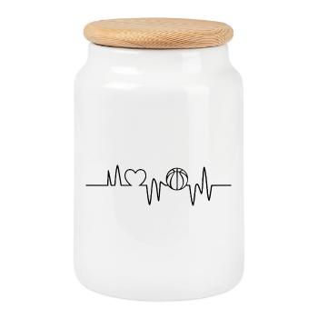 Basketball Heartbeat Basketball Player - Cookie Jar with Wooden Lid - white - Front